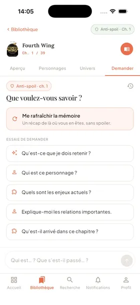 L’onglet Demander de Neloory avec des questions suggérées.