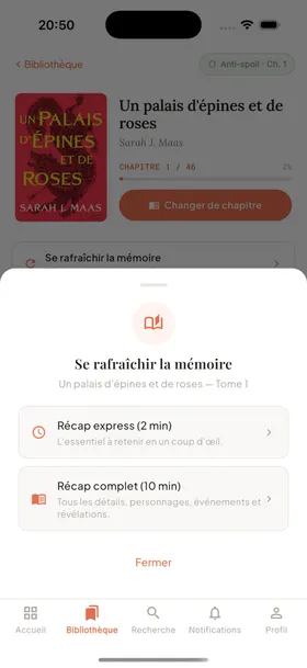 La fenêtre Se rafraîchir la mémoire avec les récaps express et complet.